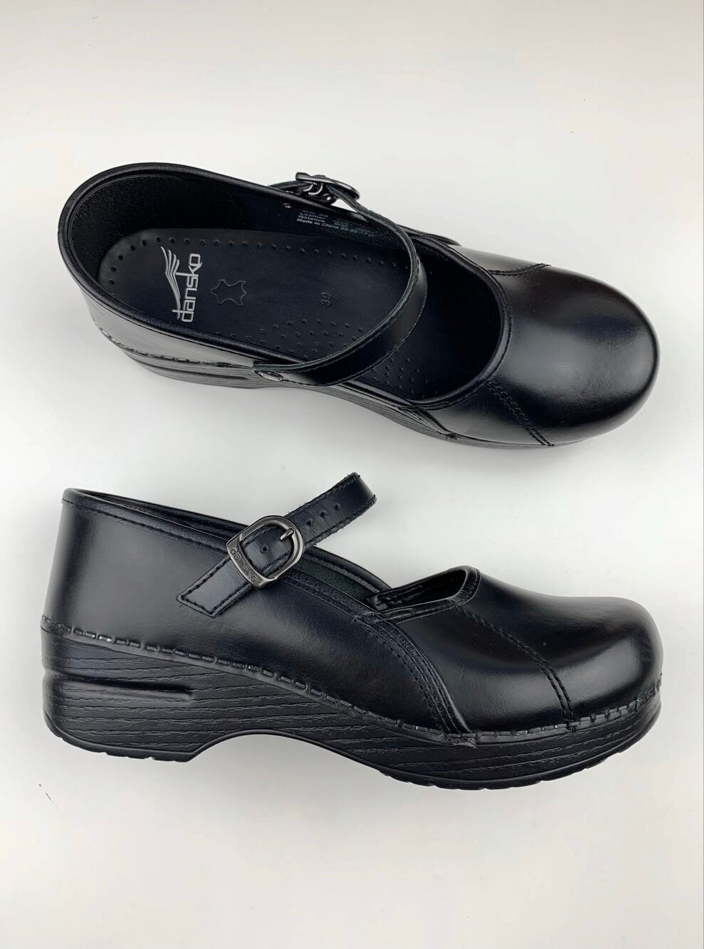 Dansko Mary Jane Clogs Black Leather Comfort Shoes Women's 39 US 8.5 9